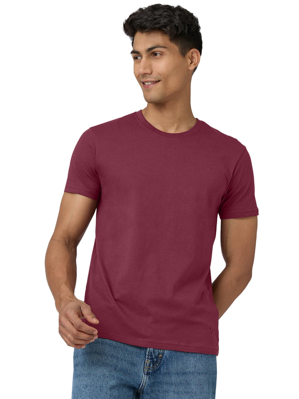 XYXX Mens Solid Regular Fit T-Shirt (XY_CR15_Tshirt_1_Maroon
