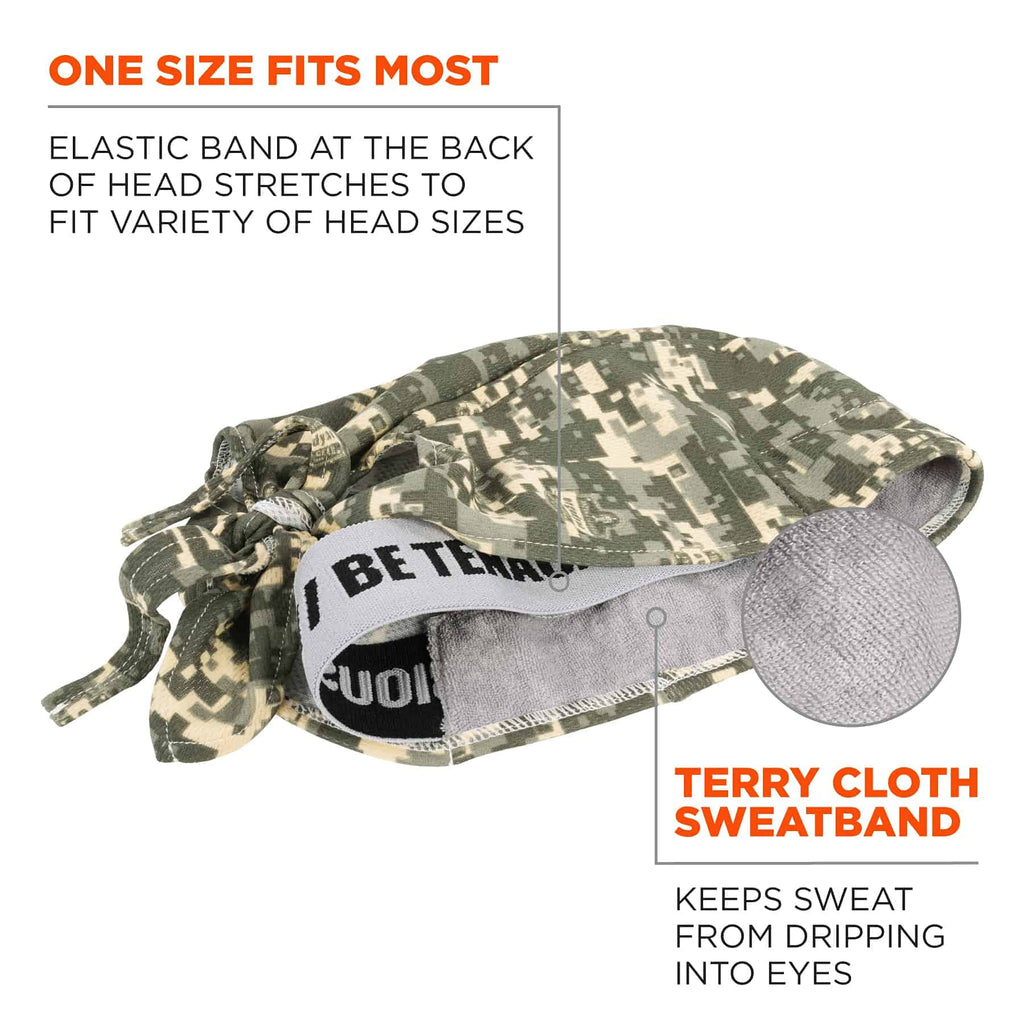 Ergodyne - 12478 Chill Its 6615 Dew Rag, Lined with Terry Cloth Sweatband, Sweat Wicking, Camo