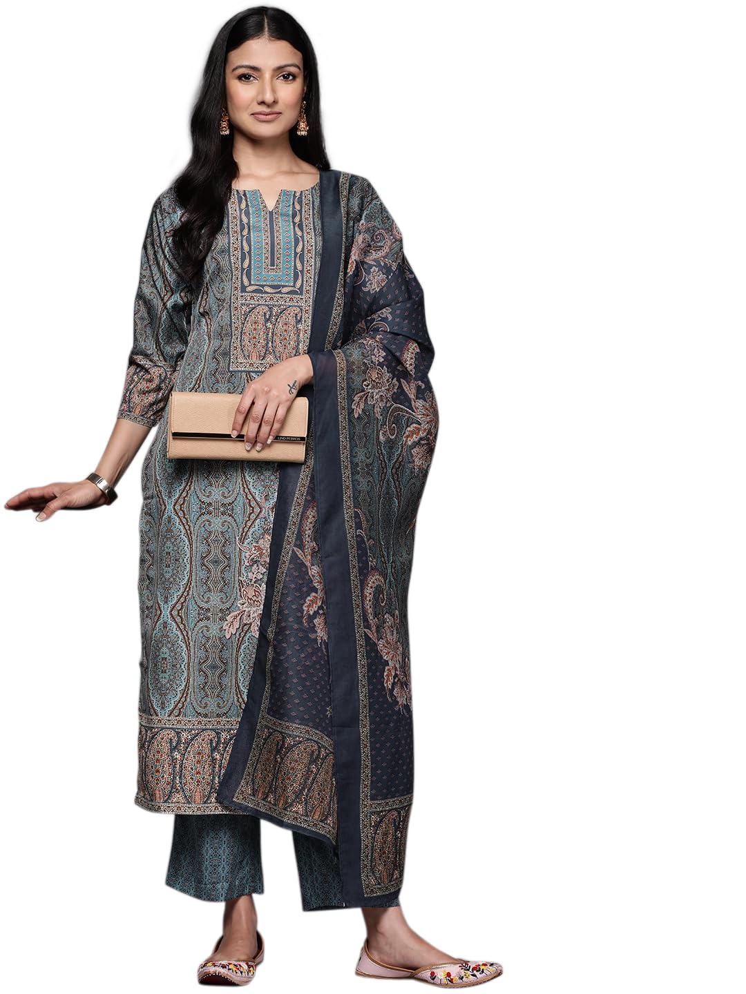 Libas Blue Printed Poly Crepe Straight Kurta set for Women (34211RXXL)