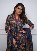 Nermosa Women Printed A-Line Kurta And Pant Set With Dupatta (In, Alpha, Xl, Blue)