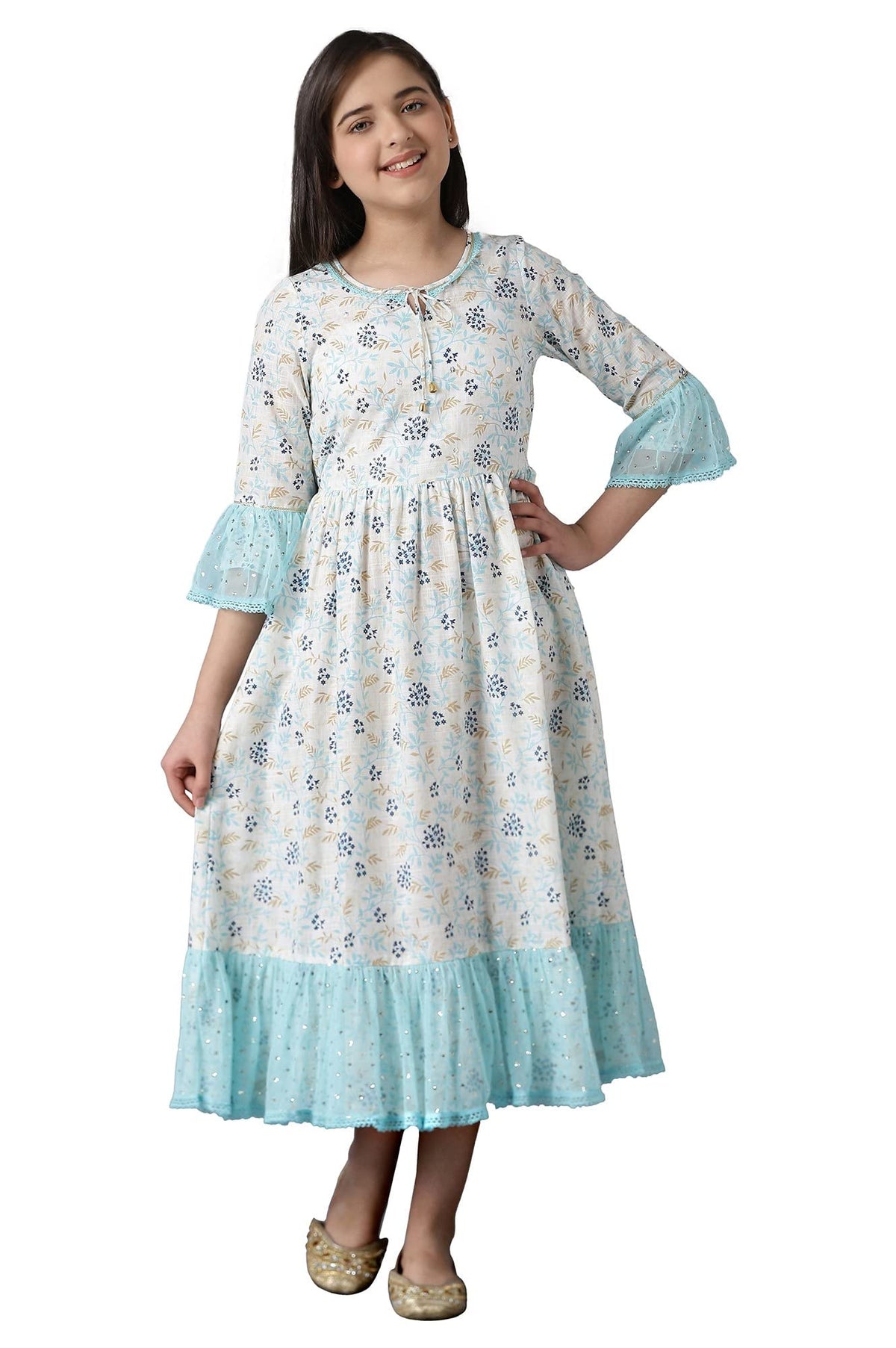 Aurelia Girls Cotton Fit and Flare Calf Length Dress (22FEG10238C
