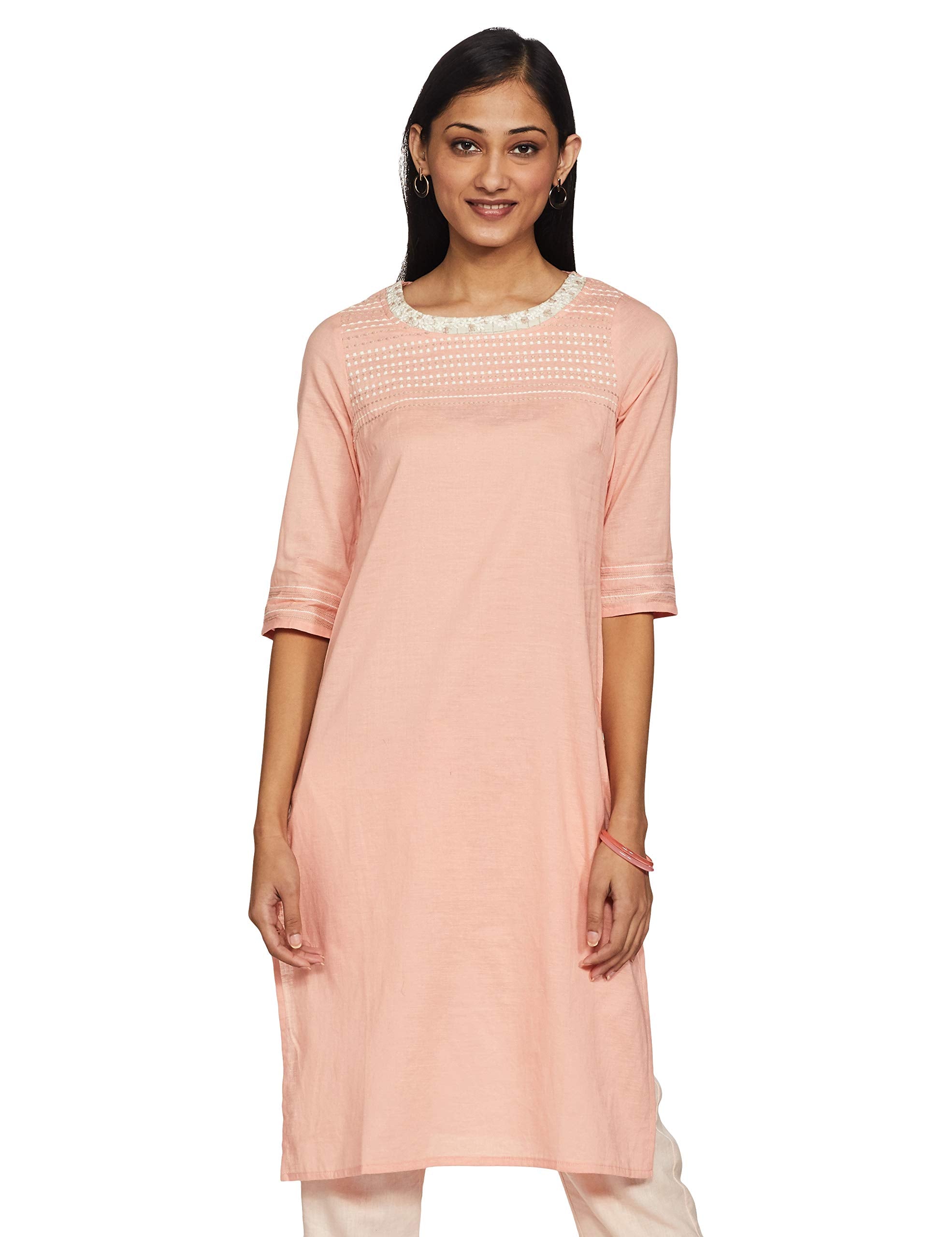 W For Woman Women'S Cotton Kurta (20Few13492-213694_Orange_10 (Medium))