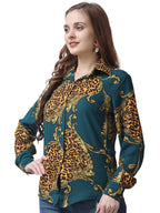 POPWINGS Printed Full-Sleeves Regular-Fit Polyester Printed Shirt for Women Stylish Western Casual Wear