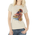 Womens Boyfriend Tee - Palms and Floral Sunset by Delsol for Women - 1 Pc T-Shirt (XL)
