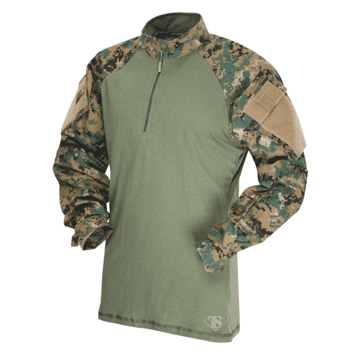 Tru-Spec Men's T.R.U. 1/4 Zip Combat Shirt, Woodland Digital/Olive Drab, Large Long