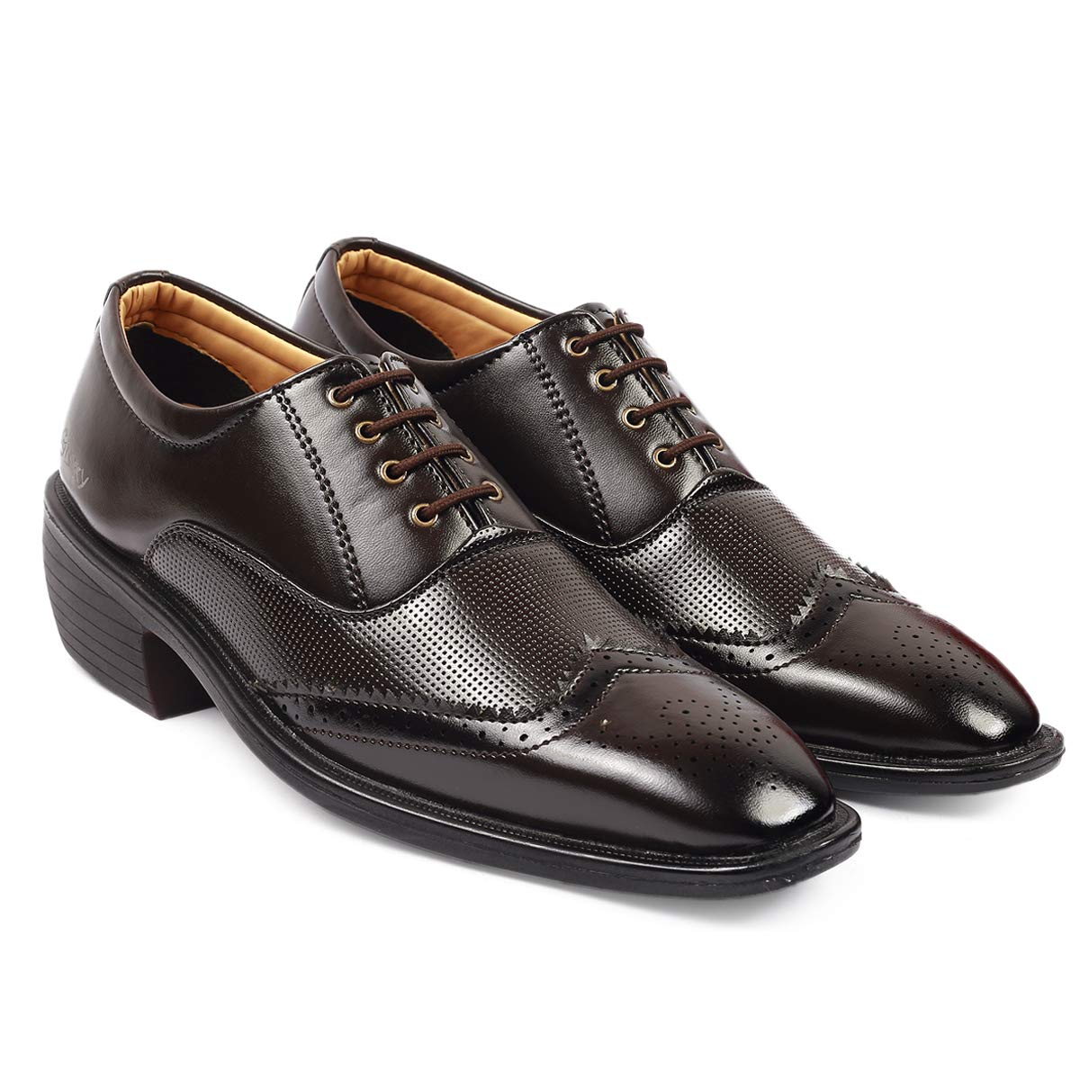 BXXY Mens Height Increasing Faux Leather Formal Brogue Laceup Shoes Brown 7