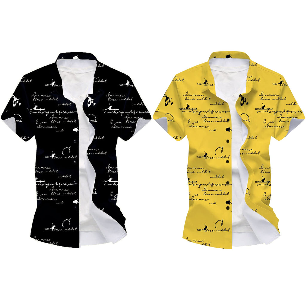 Kadiyu Half Sleeve Printed Shirts For Men Regular Fit Printed Spread Collar Casual Shirt Lycra Fabric With Combo Shirt (Pack Of 