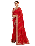 Satrani Womens Georgette Embroidery & Stone Work Saree with Unstitched Blouse Piece (4065S2828N_Red)