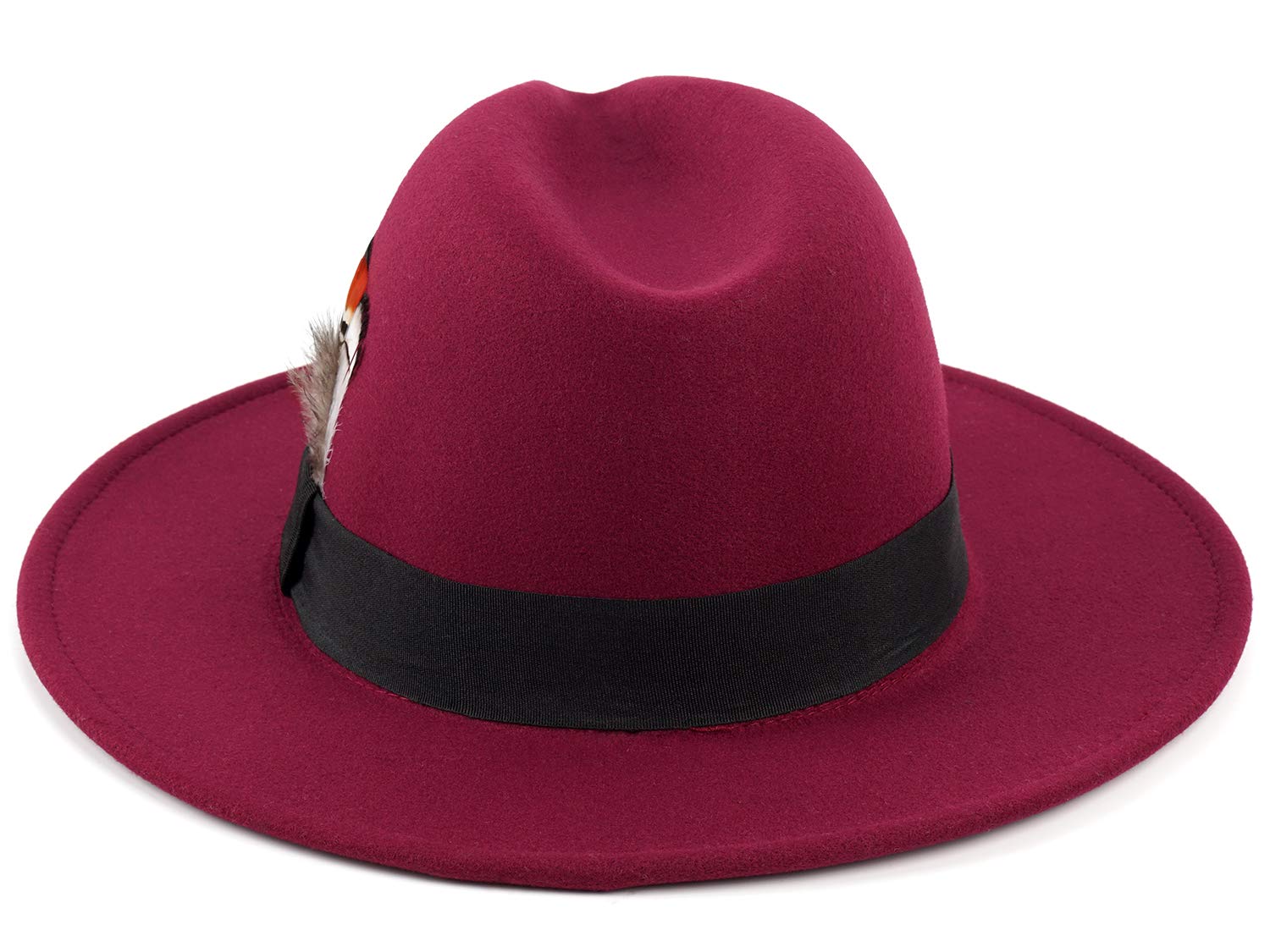 FADACHY Classic Fedora Hat for Men & Women Wide Brim Felt Hat Panama Dress Hat Burgundy Red Fedora