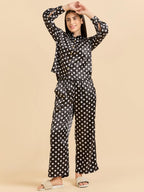 Sweet Dreams Women Printed Front Open Pyjama Set Black