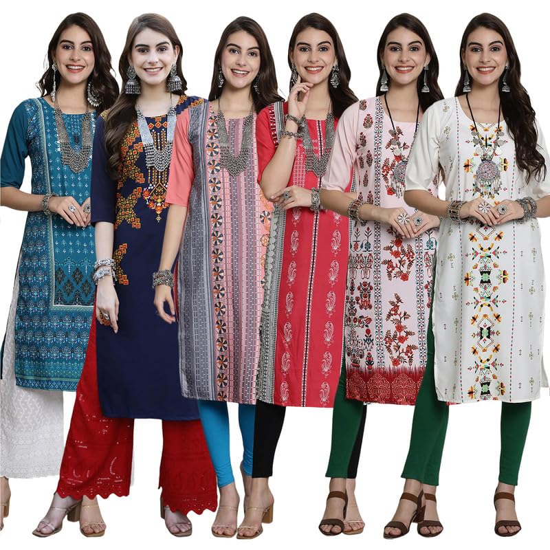Pinkmint Womens Crepe Digital Print Straight Kurta [Pack of 6]