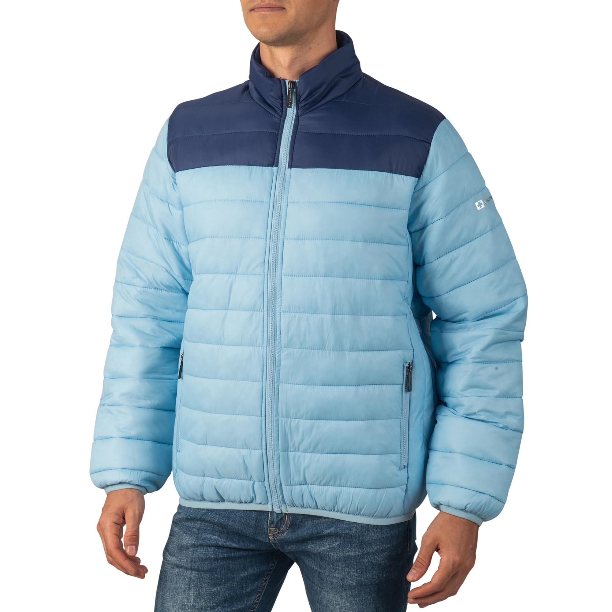 Alpine Swiss Niko Mens Down Alternative Jacket Puffer Coat Packable Warm Insulation & Lightweight Sky Blue Navy SML