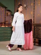 Aarika Girls Ethnic Wear White Colour Chikan Embroidery Cotton Kurti-6-13 Years (Kurti-Tr-K-854)