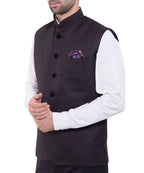 Wintage Men'S Rayon Bandhgala Festive Black Nehru Jacket Waistcoat