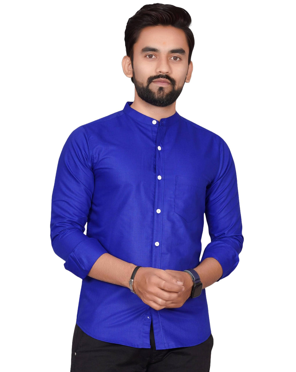 Besix MenS Regular Fit Solid Cotton Shirt | Chinese Collar | Casual | Plain | Branded | Mandarin Collar | Full Sleeve | Summer 