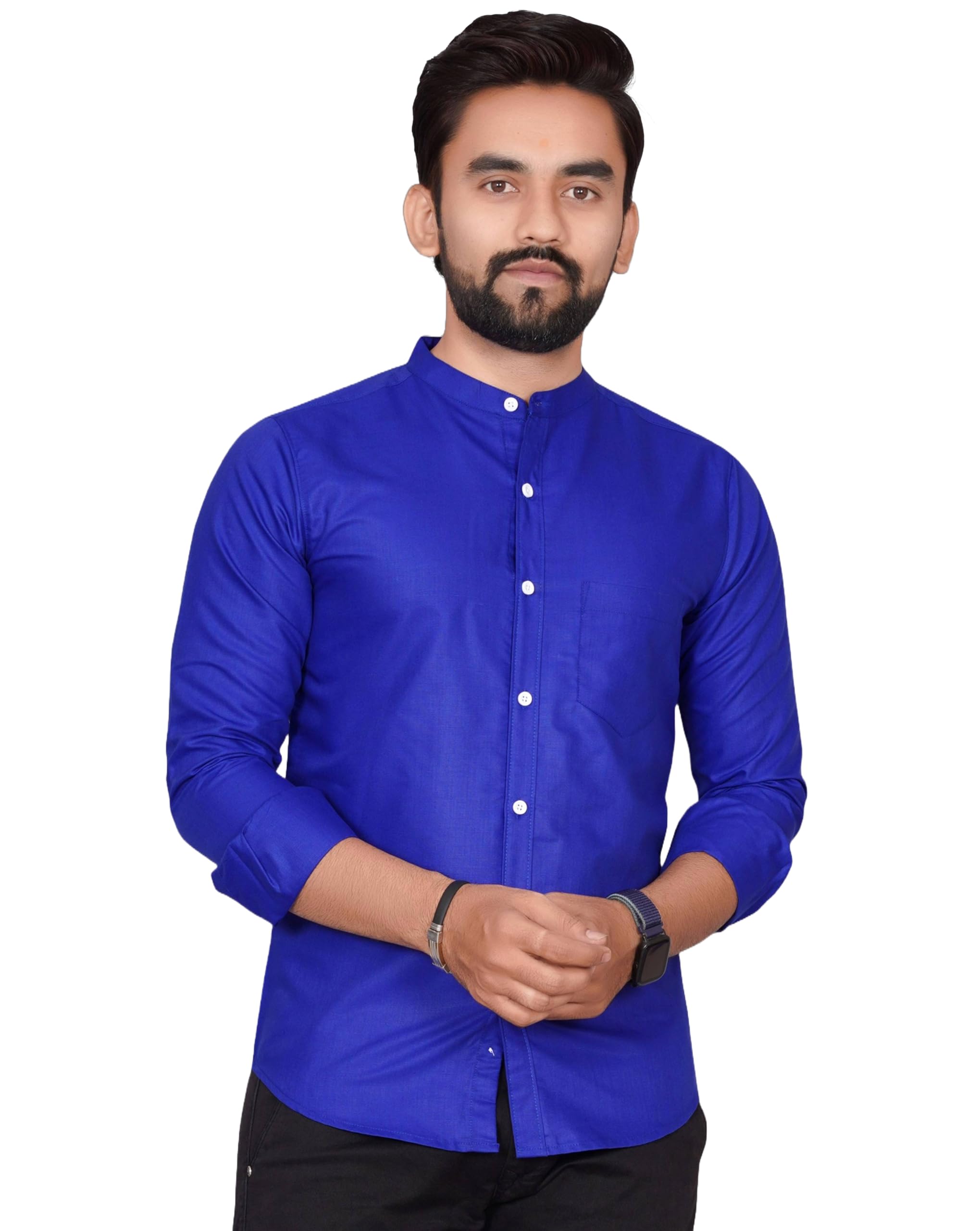 Besix MenS Regular Fit Solid Cotton Shirt | Chinese Collar | Casual | Plain | Branded | Mandarin Collar | Full Sleeve | Summer 