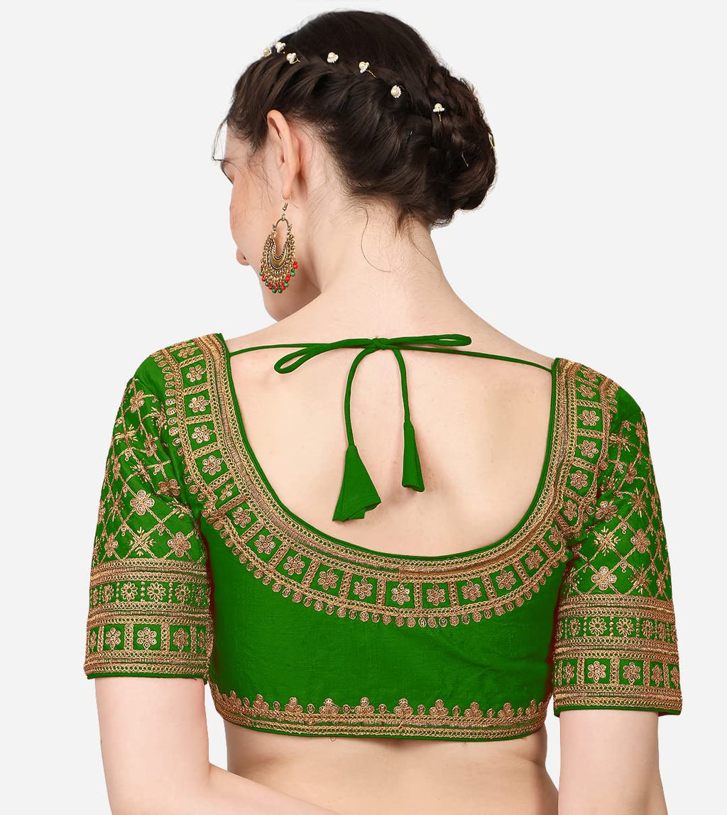 Pujia Mills WomenS Silk Embroidery Sequin Stone Work Readymade Saree Blouse