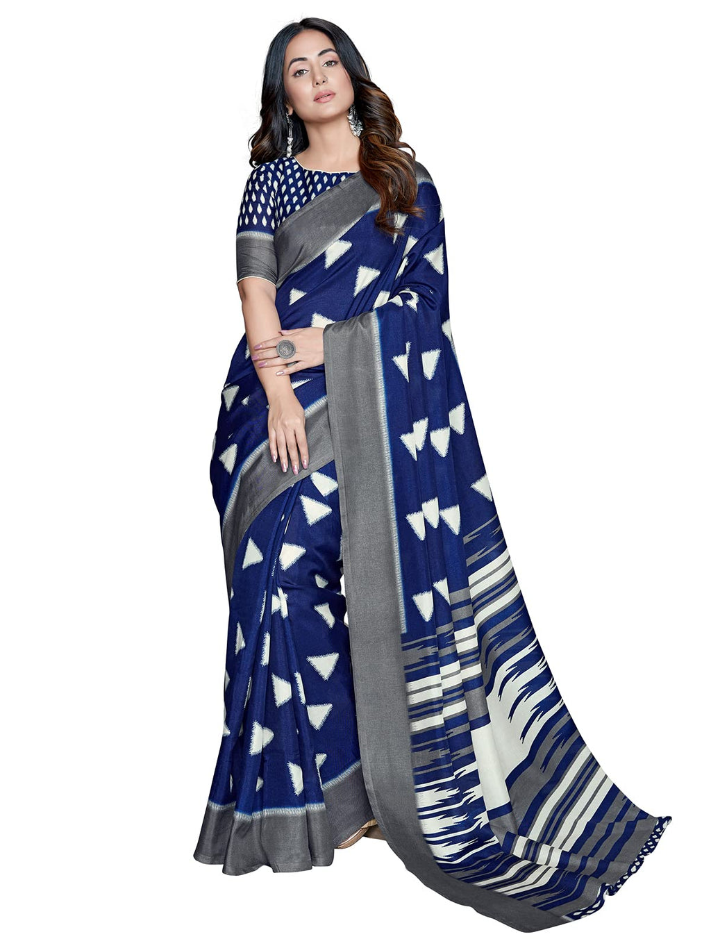 Satrani Womens Printed Poly Silk Saree With Blouse Piece