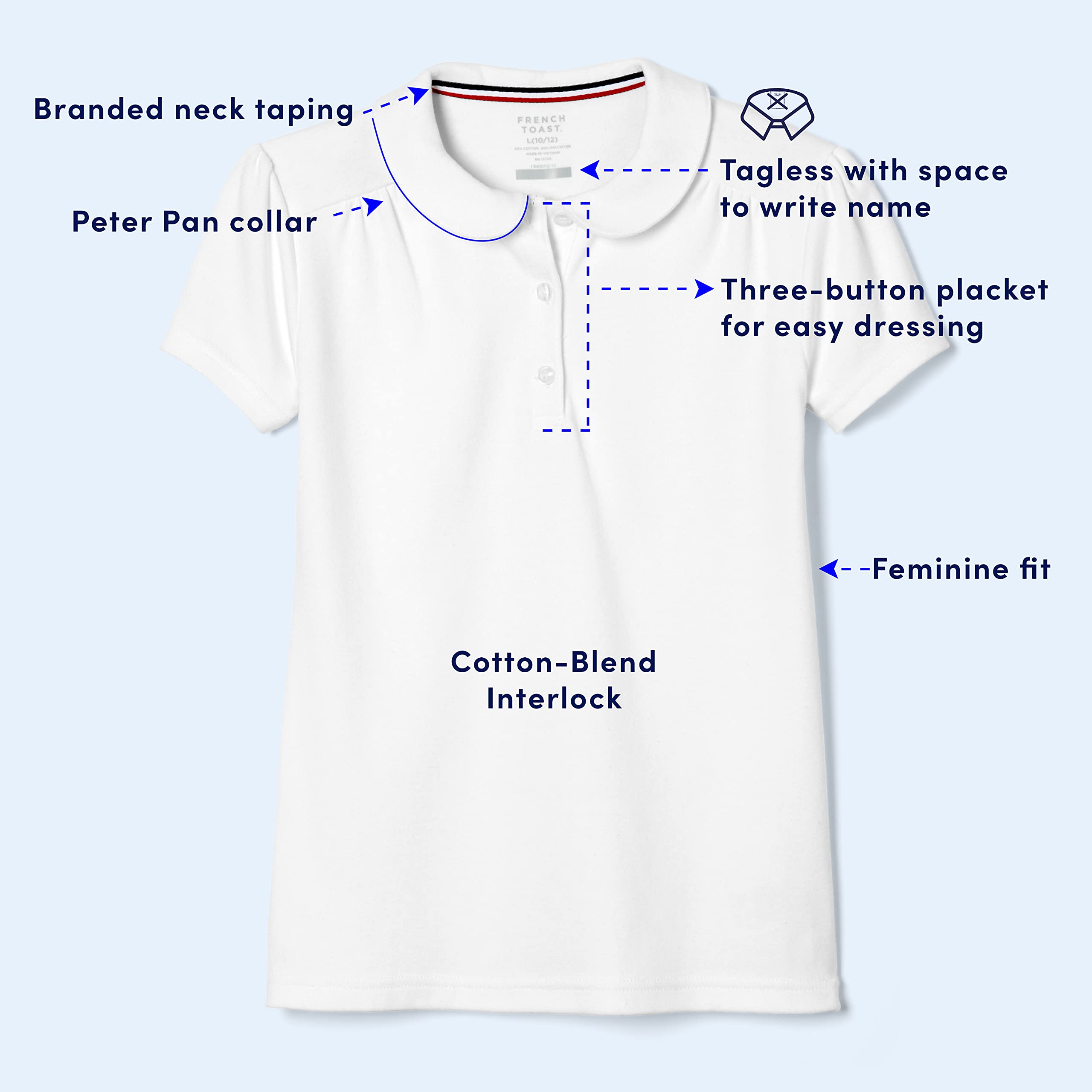 French Toast girls Short Sleeve Peter Pan Collar School Uniform Polo Shirt, White, 4 5 US