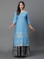 Aurelia Blue Foil Print Straight Long Kurta