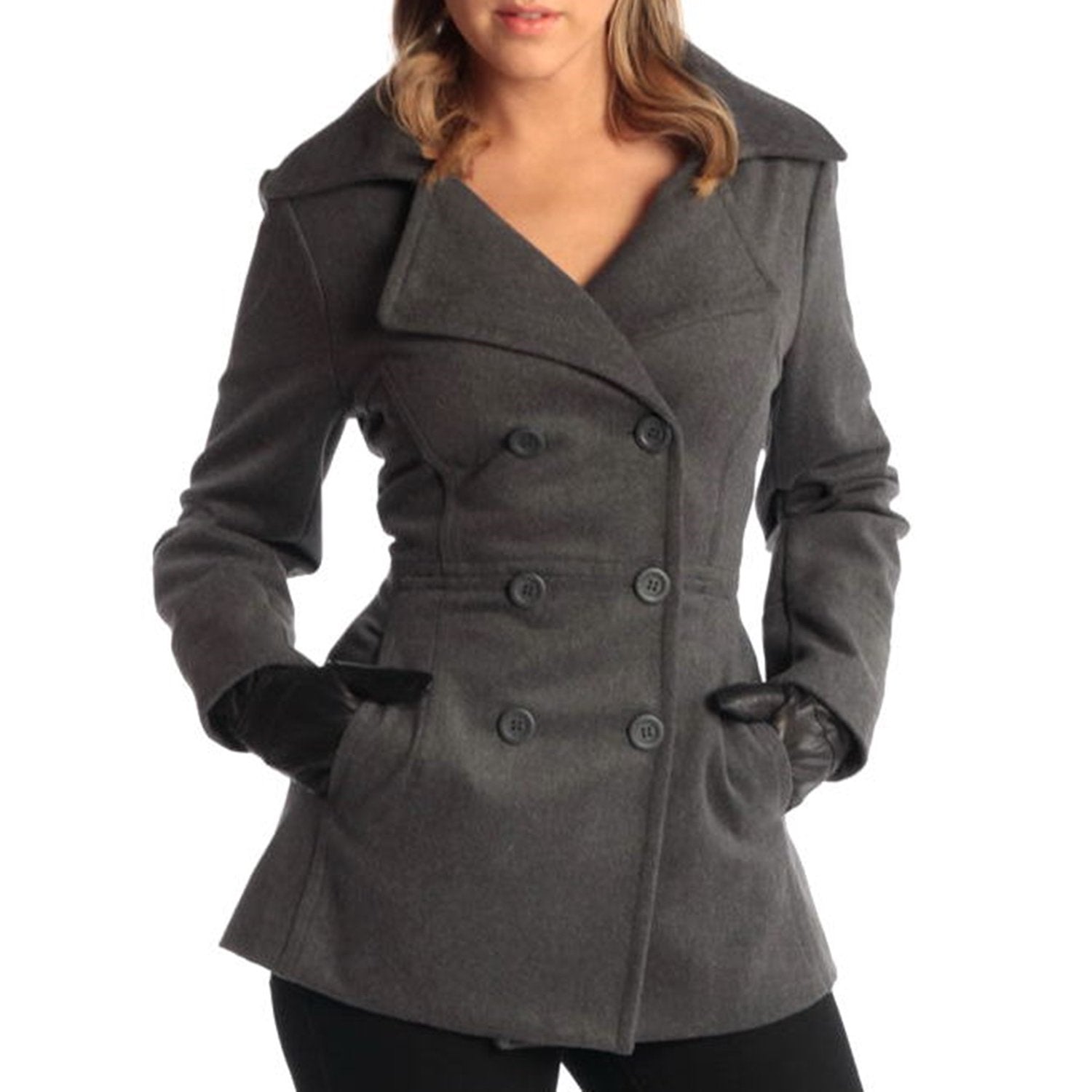 Alpine Swiss Emma Women's Wool Peacoat - Double-Breasted 3/4 Length Overcoat, Stylish & Warm Blazer for Fall & Winter Gray XL
