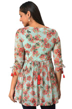 Aurelia Floral Printed Printed Synthetic Regular Green Kurti For Women