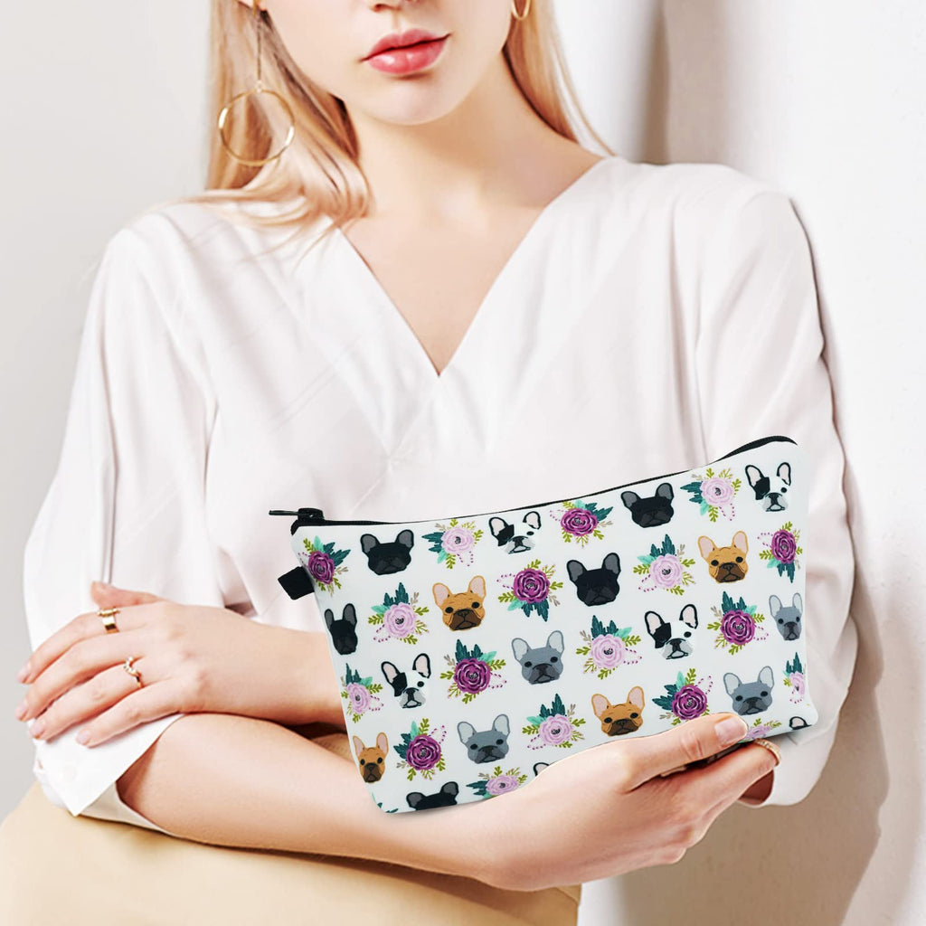 Cosmetic Bags for Women Small French Bulldog Purple Makeup Bag for Purse Travel Toiletry Bag Accessories Organizer Zipper Pouch