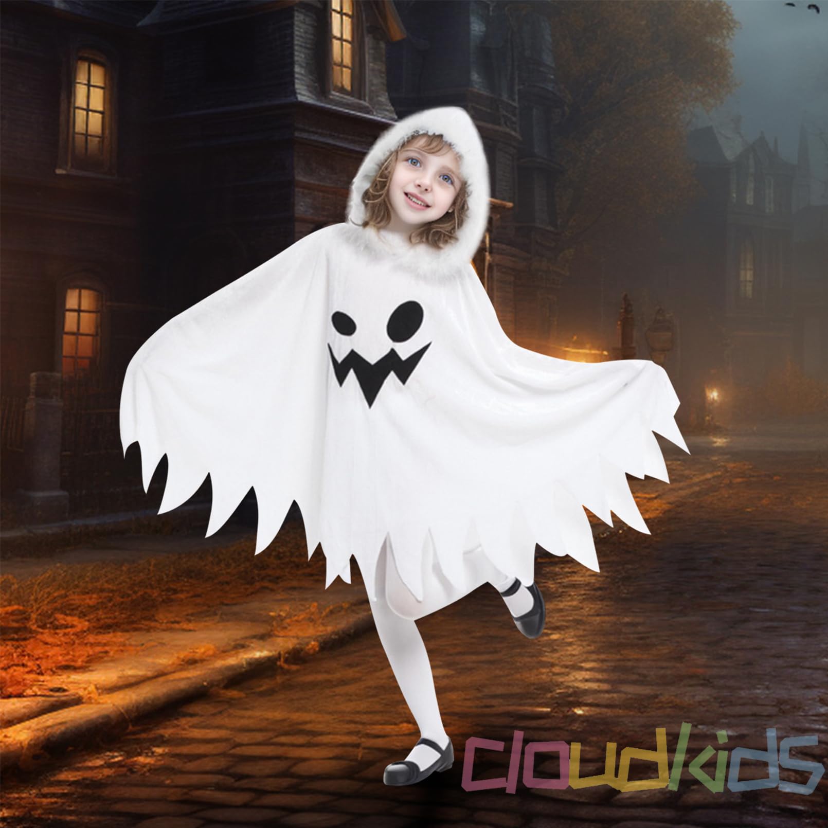 Cloudkids Girls Halloween Costumes Ghost Scary Fancy Dress 7-9 Years