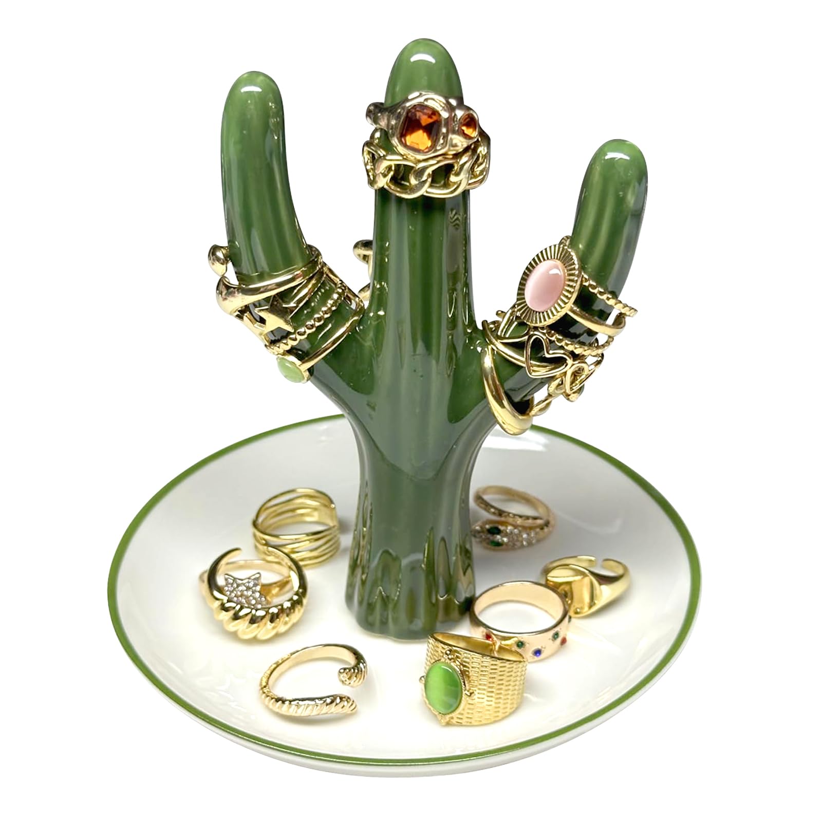 PUDDING CABIN Cactus Ring Holder for Jewelry Green Aesthetic Decor, Cactus Gifts for Women Mom Her Girls Friends Sister Birthday