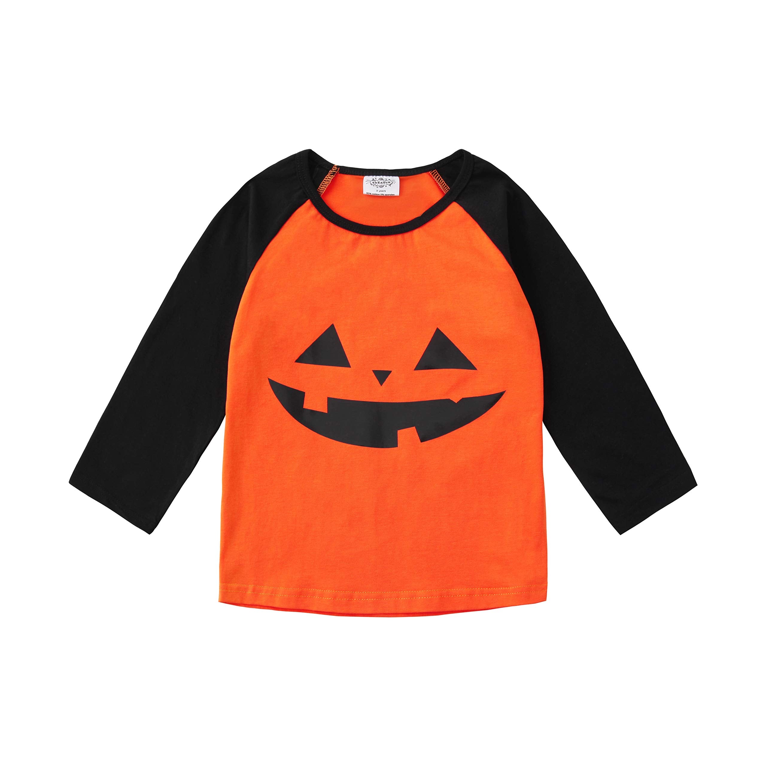 Halloween Pumpkin Toddler Baby Girls Boys Long Sleeve Shirts Raglan Shirt Baseball Tee Cotton T-Shirt (Halloween, 3 Years)