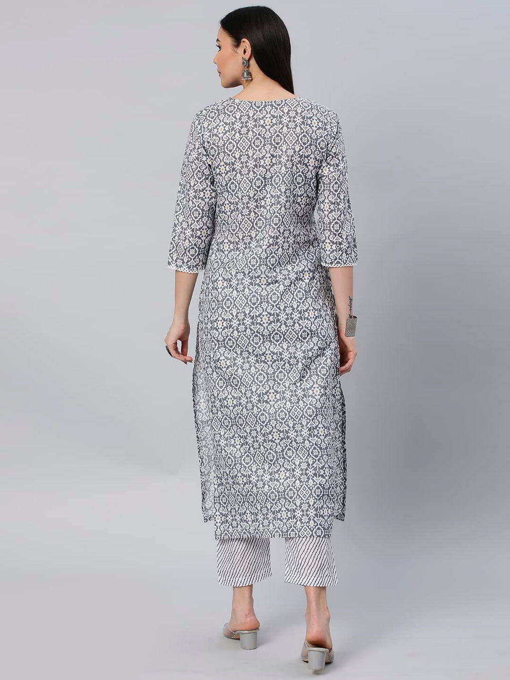 ANNI DESIGNER Womens Cotton Blend Printed Straight Kurta with Pant (Kavi-Grey-Nw_XL_Grey_X-Large)