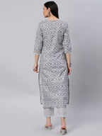 ANNI DESIGNER Womens Cotton Blend Printed Straight Kurta with Pant (Kavi-Grey-Nw_XL_Grey_X-Large)