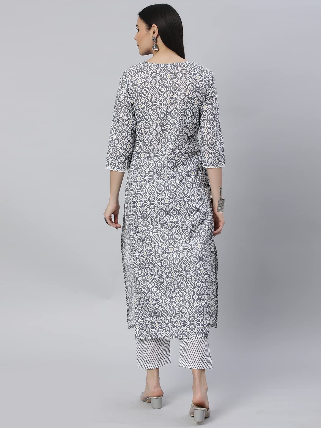 ANNI DESIGNER Womens Cotton Blend Printed Straight Kurta with Pant (Kavi-Grey-Nw_XL_Grey_X-Large)