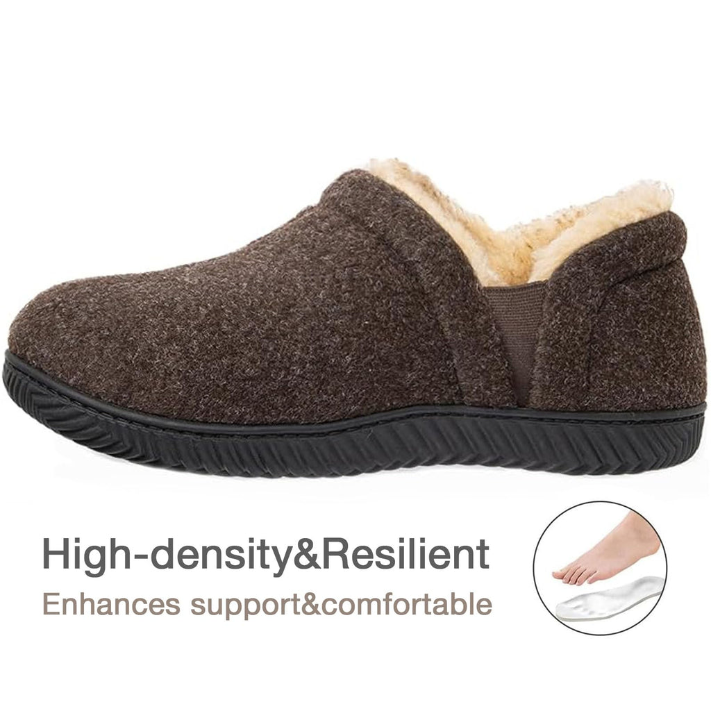 Zizor Men's Fuzzy Wool Fleece Slippers with Cozy Memory Foam, Indoor Outdoor Closed Back House Shoes with Non-skid Rubber Sole H