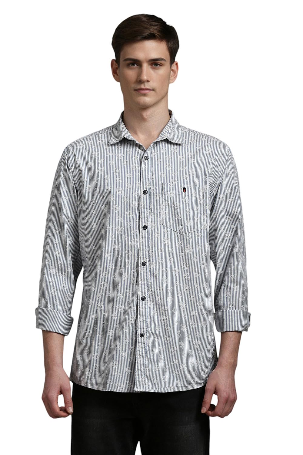 Louis Philippe MenS Cotton Letter Print Slim Fit Shirt (Lrsfnslb378397_Light Blue, 42