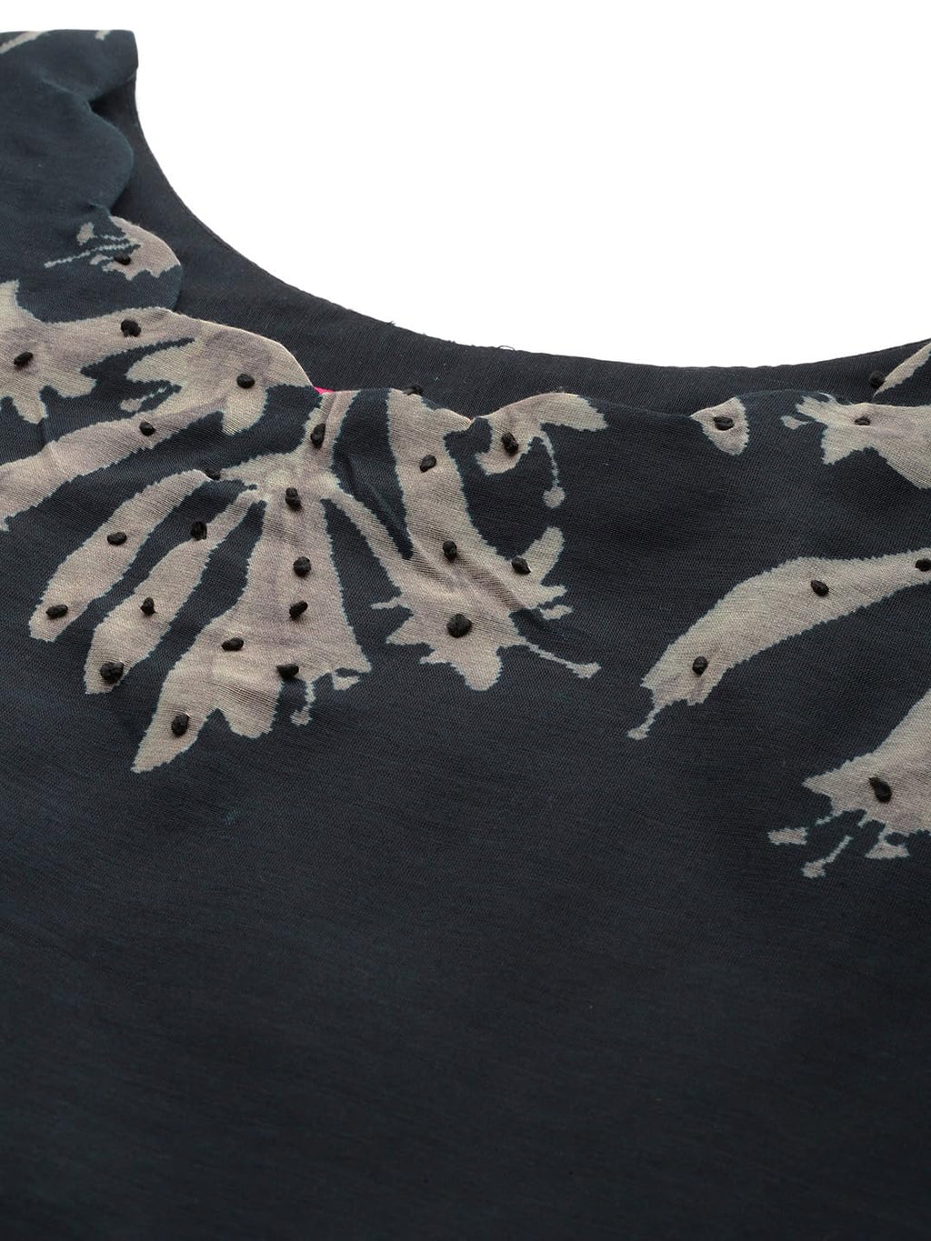 Varanga WomenS Round Neck Floral Printed Embroidered Kurta Paired With Solid Bottom And French Knot Embroidered Dupatta