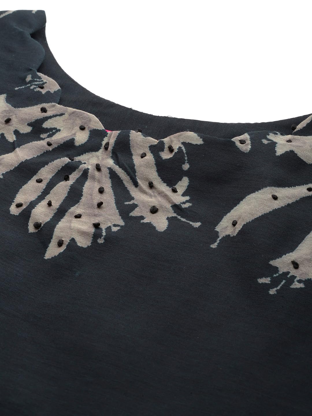 Varanga WomenS Round Neck Floral Printed Embroidered Kurta Paired With Solid Bottom And French Knot Embroidered Dupatta
