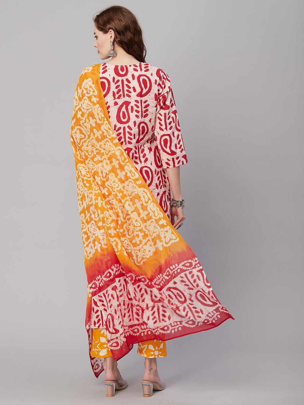 ANNI DESIGNER Womens Cotton Blend Printed Straight Kurta with Pant & Dupatta (Tiguna-Pink_S_Pink_Small)