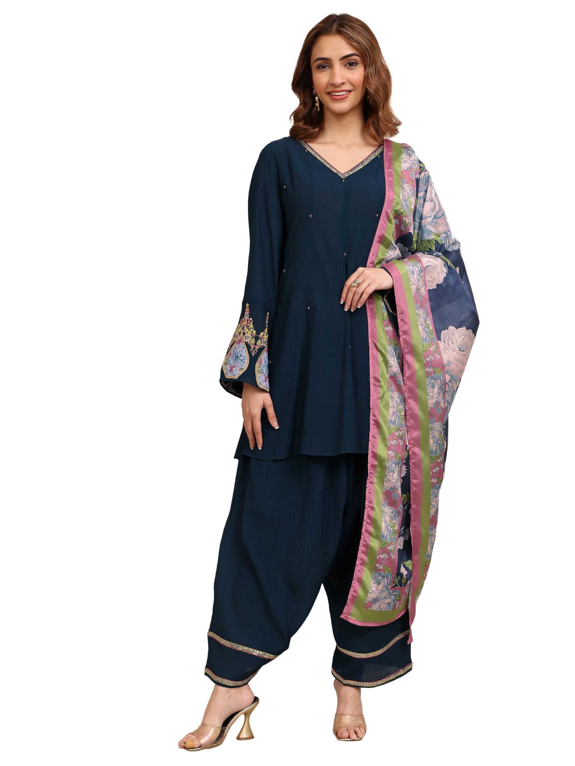 Libas Embellished Cotton Blend A-Line Kurti With Salwar and Dupatta-99889L