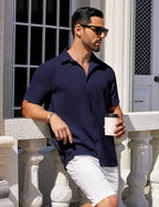 CB-COLEBROOK Mens Waffle Knit Shirt Short Sleeve Button Down Shirts Casual Beach Vacation Shirts Latest Textured Wrinkle Free Sh