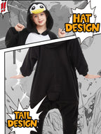 CANASOUR Peguin Onesie Kids Halloween Cosplay Costume Girls One Piece Pjs Anime Unisex Hoodie Pajamas Black For 4T Boys Party Py