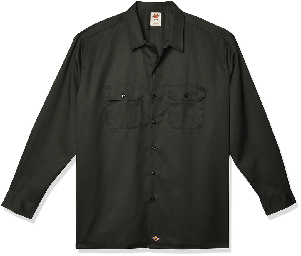 Dickies Mens Long Sleeve Work Shirt, Olive green, X-Large