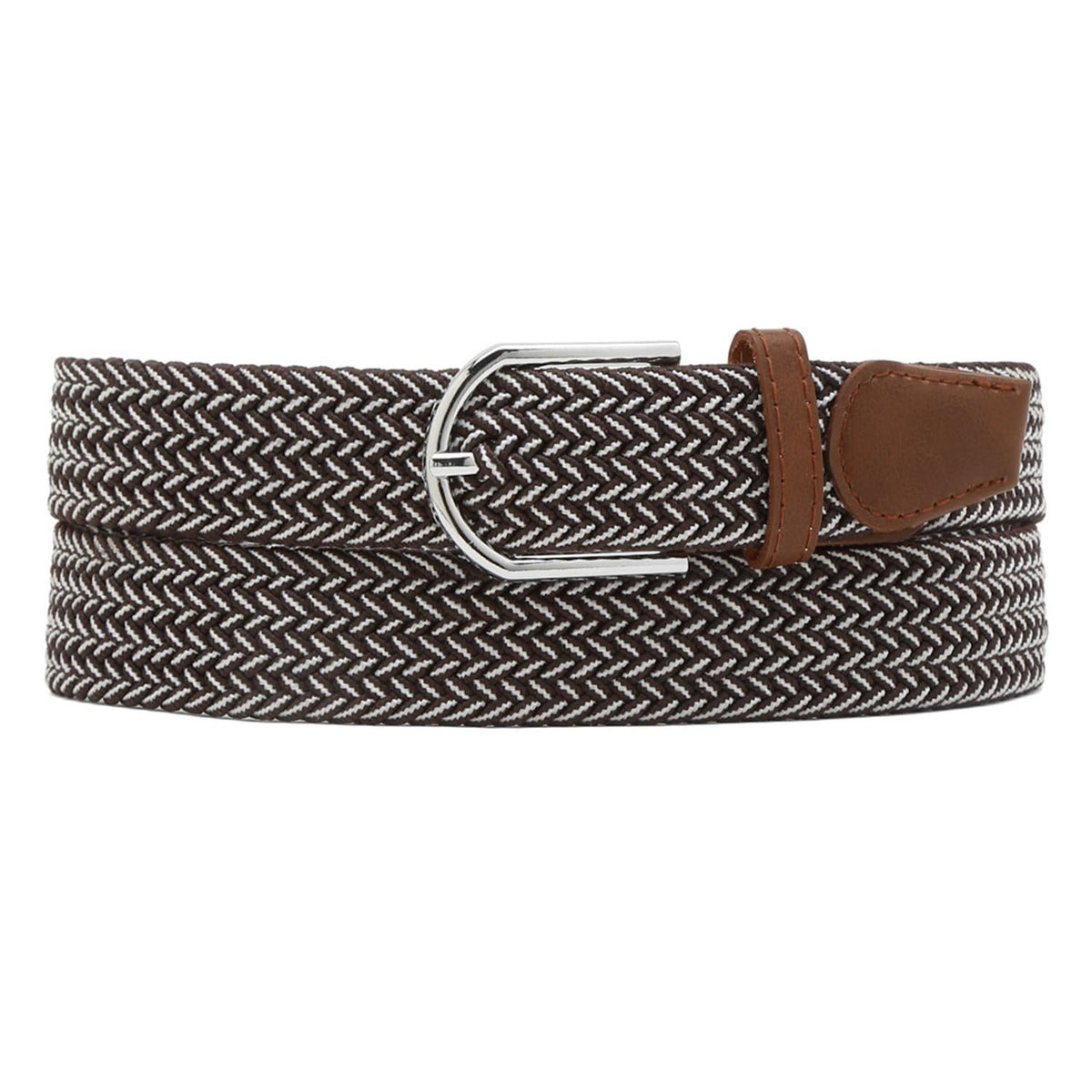 Mutaqinoti MenS Brown And White Stretchable Braided Belts For Men And Women Woven Belt With Leather Ends (2630 Inch Waist) (Be 26-30