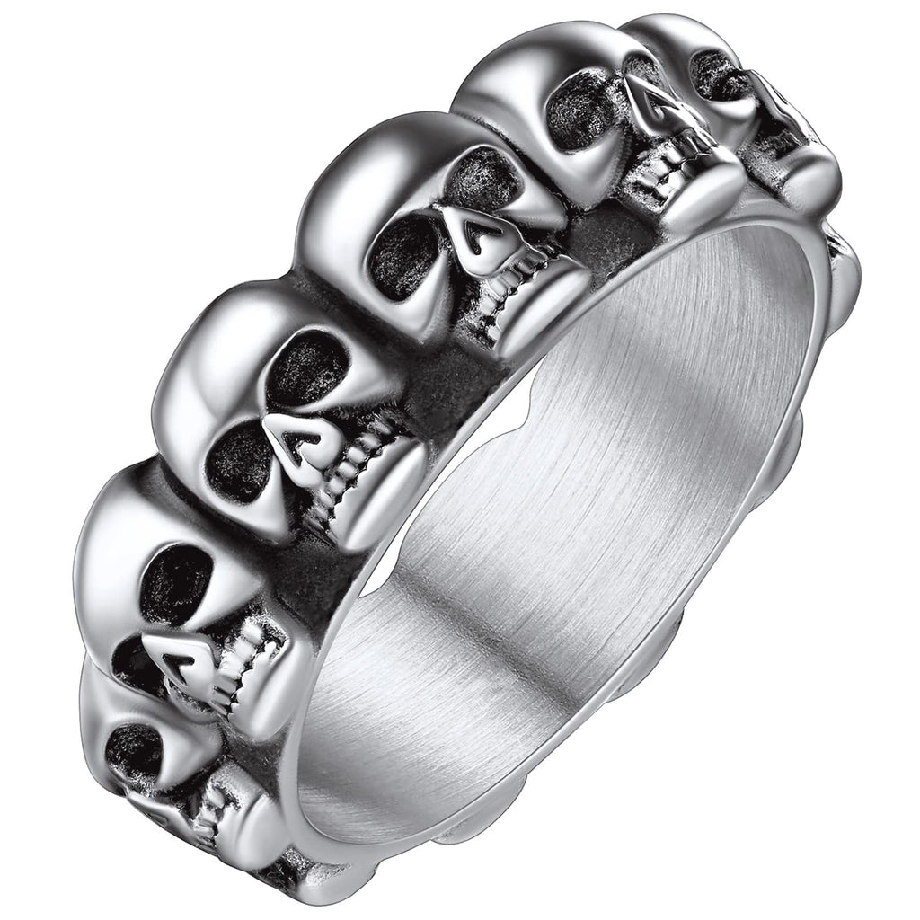 FaithHeart Punk Biker Skull Rings Male Gothic Jewelry Retro 7mm Band Cool Thumb Rings Halloween Party Accessories