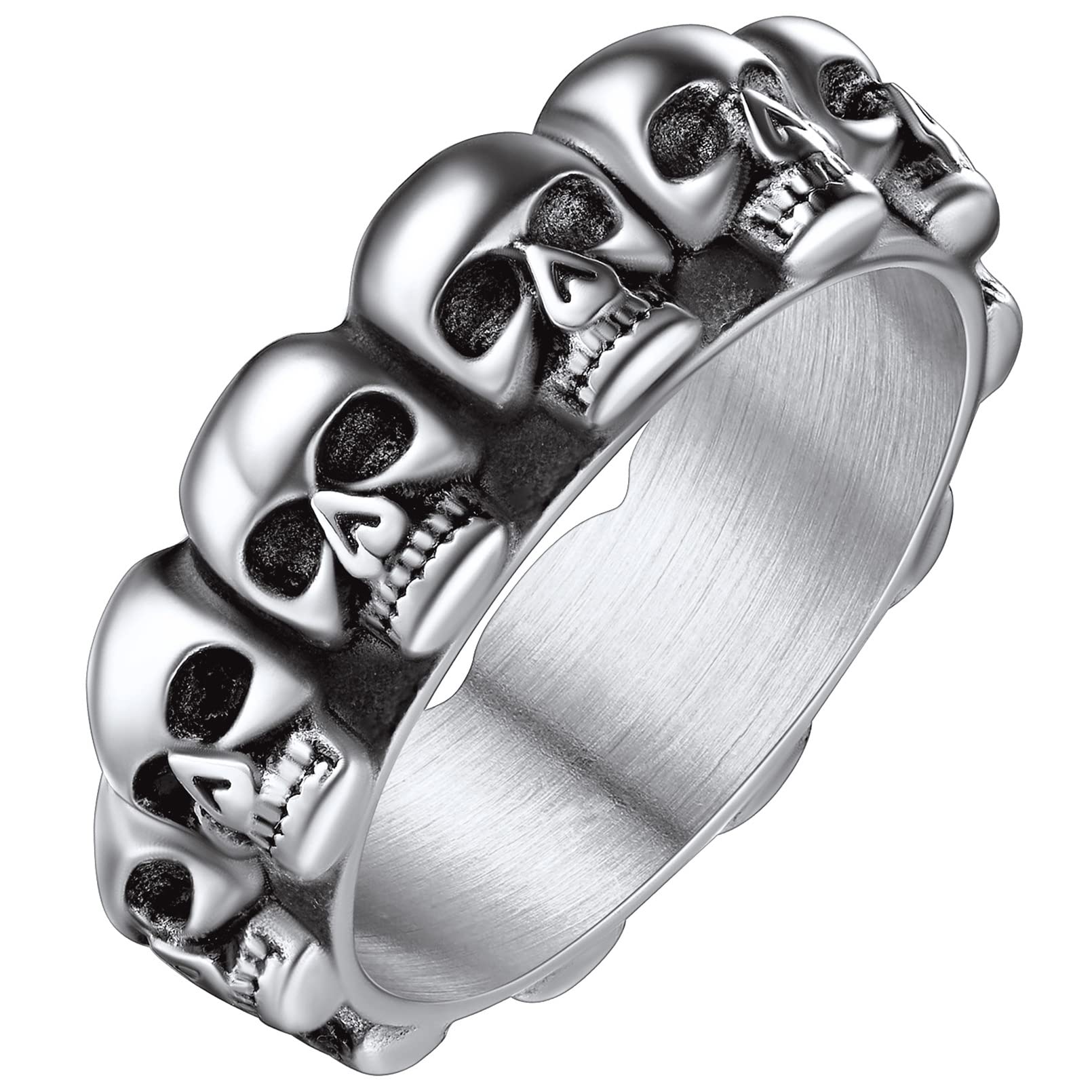 FaithHeart Skull Rings Punk Stainless Steel Biker Ring for Men Great Halloween Costume Decorations