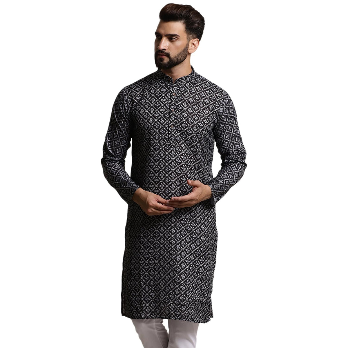 SOJANYA (Since 1958 Mens Pure Cotton Black & Grey Printed Only Long Kurta