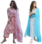 ANNI DESIGNER Ladies Cotton Blend Dupatta Kurta Trousers Pack of 2, multi-coloured, L