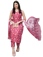 ANNI DESIGNER Womens Rayon Blend Straight Printed Kurta with Pant & Dupatta (Ball-Pink-RMS_L_Pink_Large)