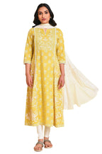 W For Woman Yellow Cotton Floral Printed Flared Kurta_23Few18650-120058_S_8