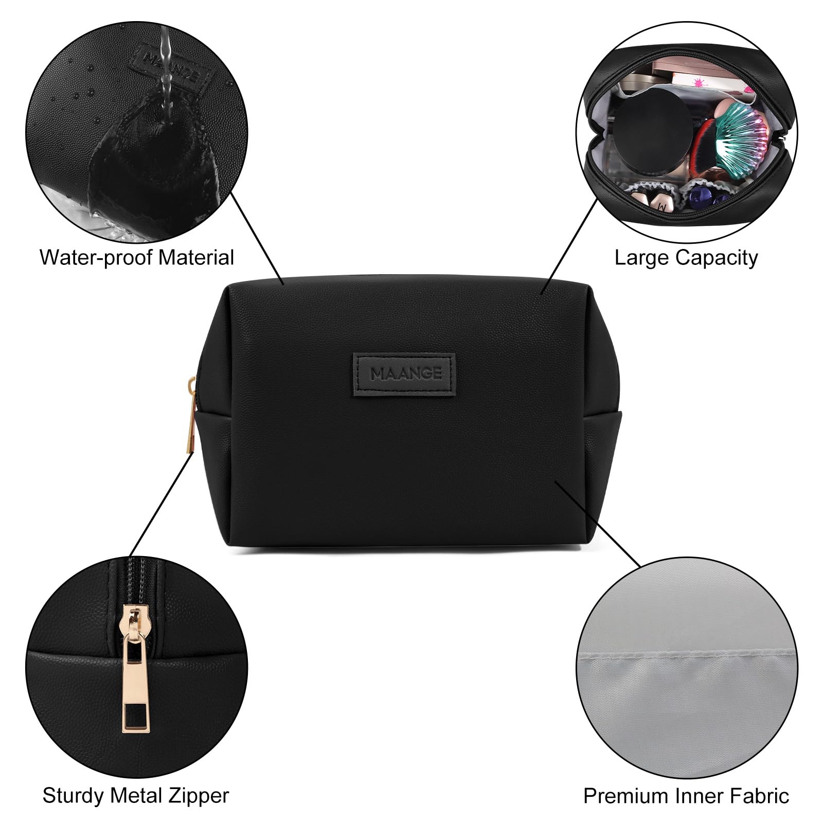 MAANGE Small Makeup Bag For Purse, Travel Cosmetic Bag Makeup Pouch PU Leather Portable Versatile Zipper Pouch For Women